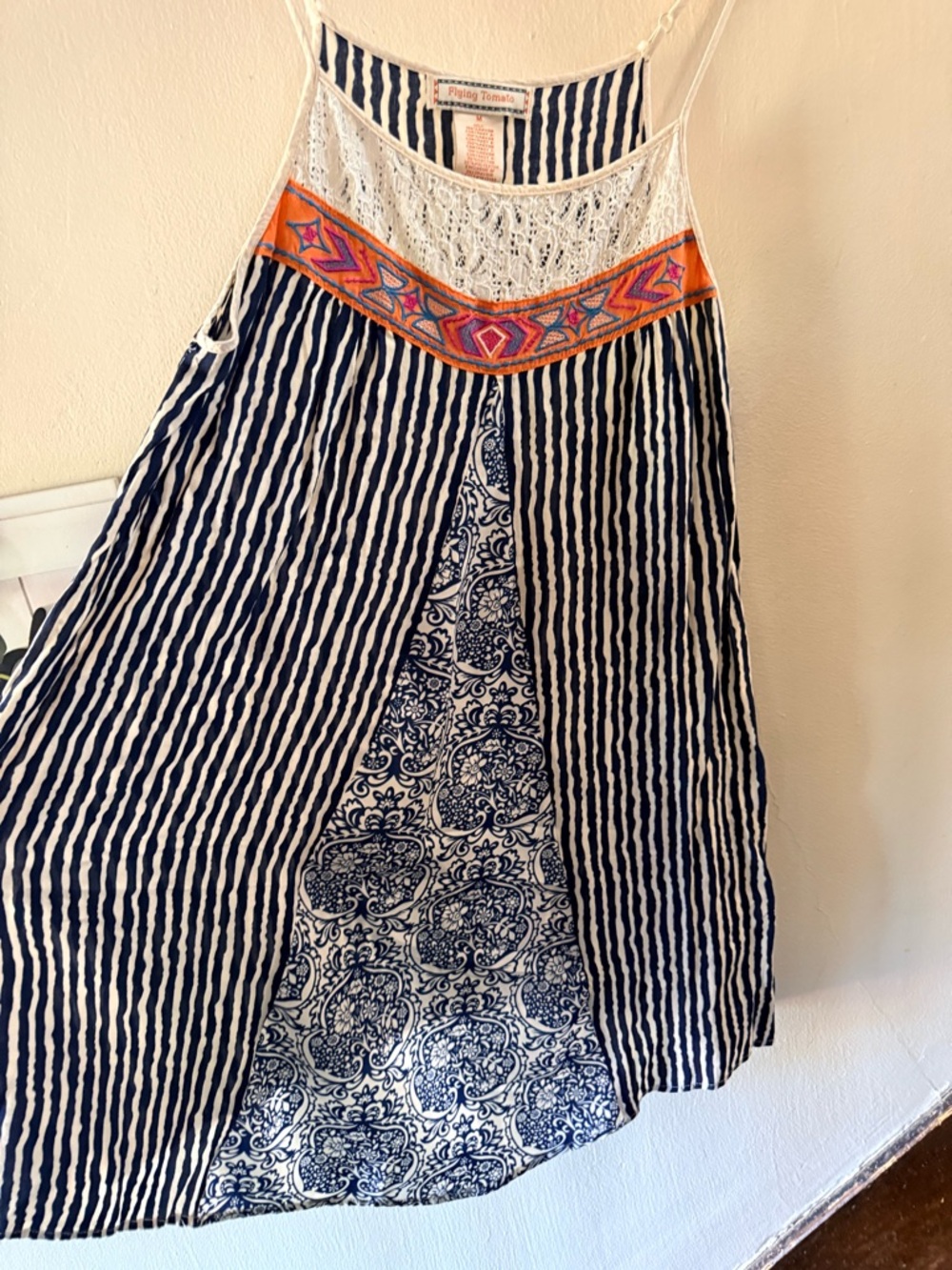 Flying Tomato Navy & White Boho Midi dress with Embroidered neckline - Picture 5 of 10